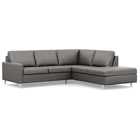Contemporary RAF Chaise Sectional with Slim Track Arms and High Legs